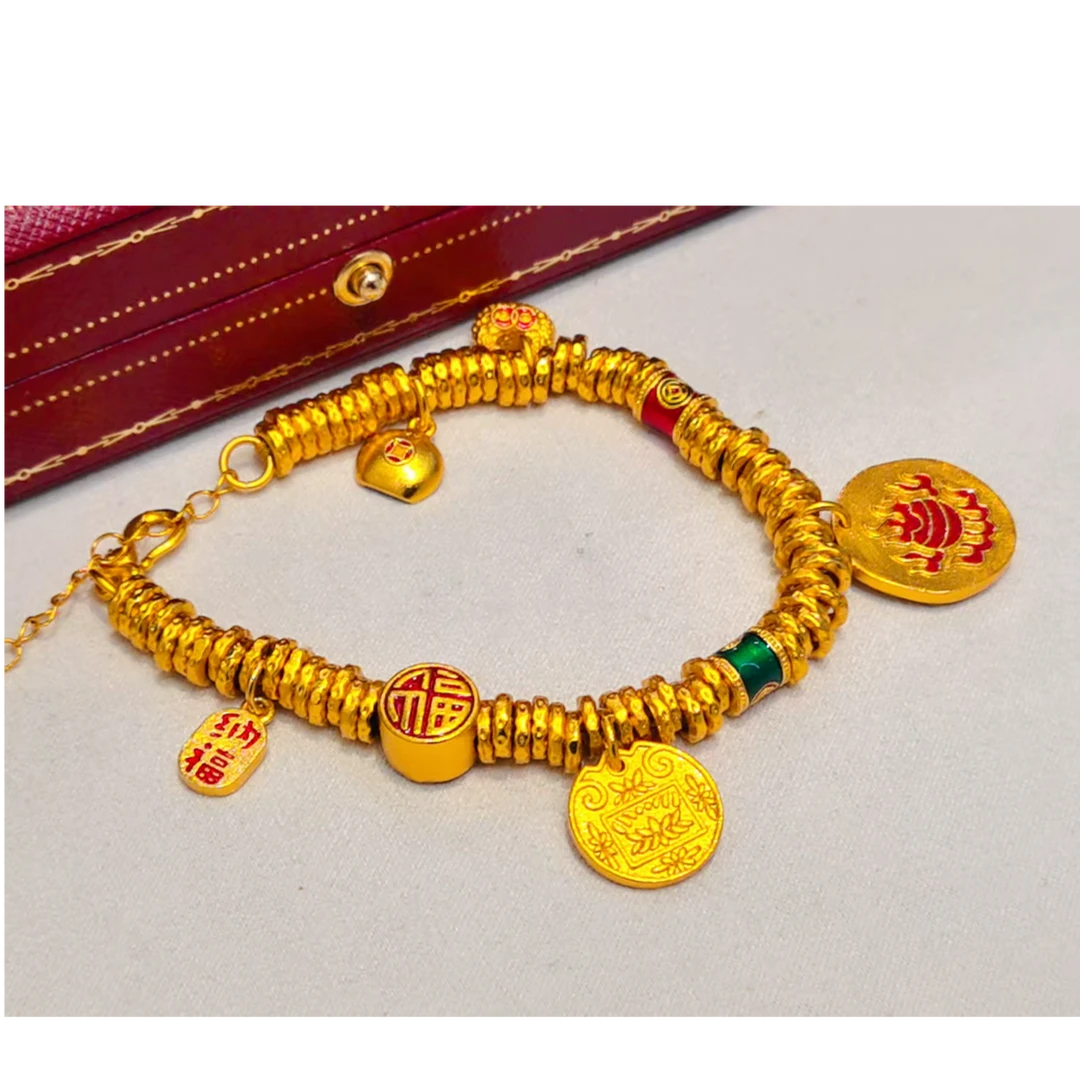 钛钢手链 饰品红色手串阮大大专属黄财神吉言盘缠手链串珠8526