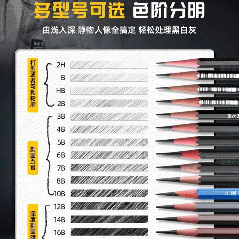 Marie’s/马利素描铅笔绘画碳笔初学者专用软中硬速写美术工具