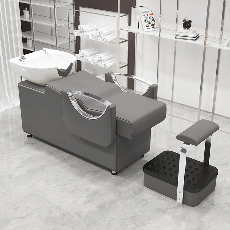 理发店洗头床半躺式网红美发店陶瓷不锈钢发廊专用按摩头疗冲水床