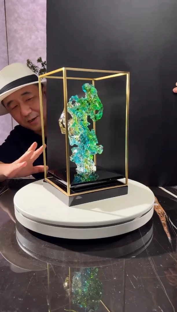 摆件CS0202001欧碧色小太湖石+定制黑底座架子