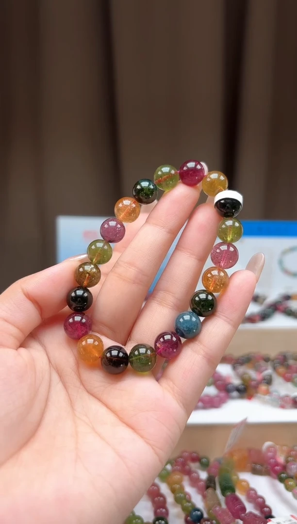 未镶嵌手串碧玺9.8mm巴西老料玻璃体高档糖果色碧玺单圈手串