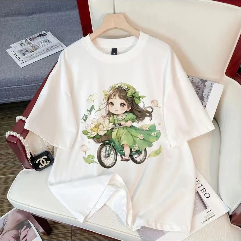 骑车女孩亲子款~女童夏季新款小清新时髦休闲圆领T恤短袖9215