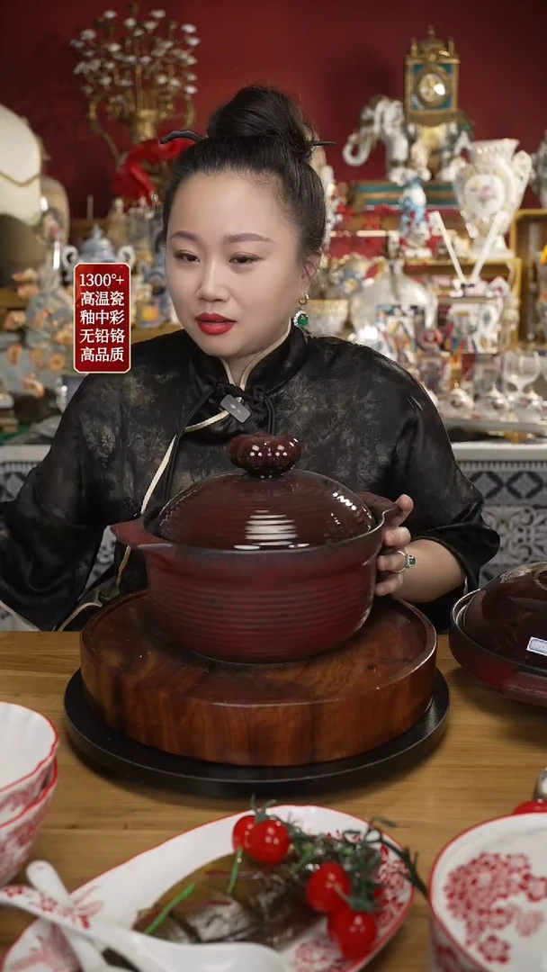 陶瓷双饮款古韵砂锅G5501