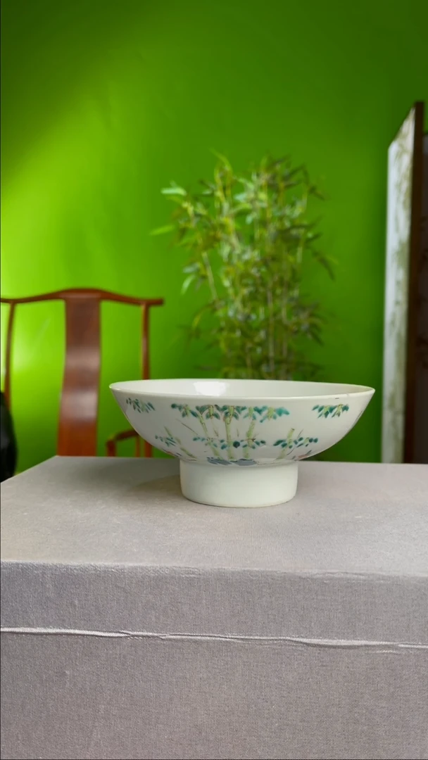 【闪购商品】摆件瓷粉彩竹子诗文高足盘