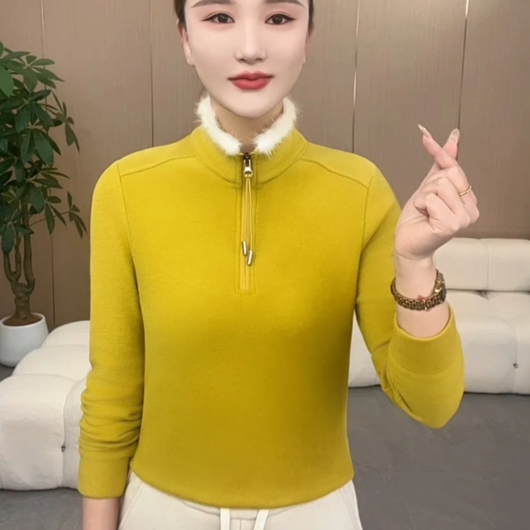 冬季时尚洋气2024精选新品半高领拉链简约百搭显瘦上衣P4110