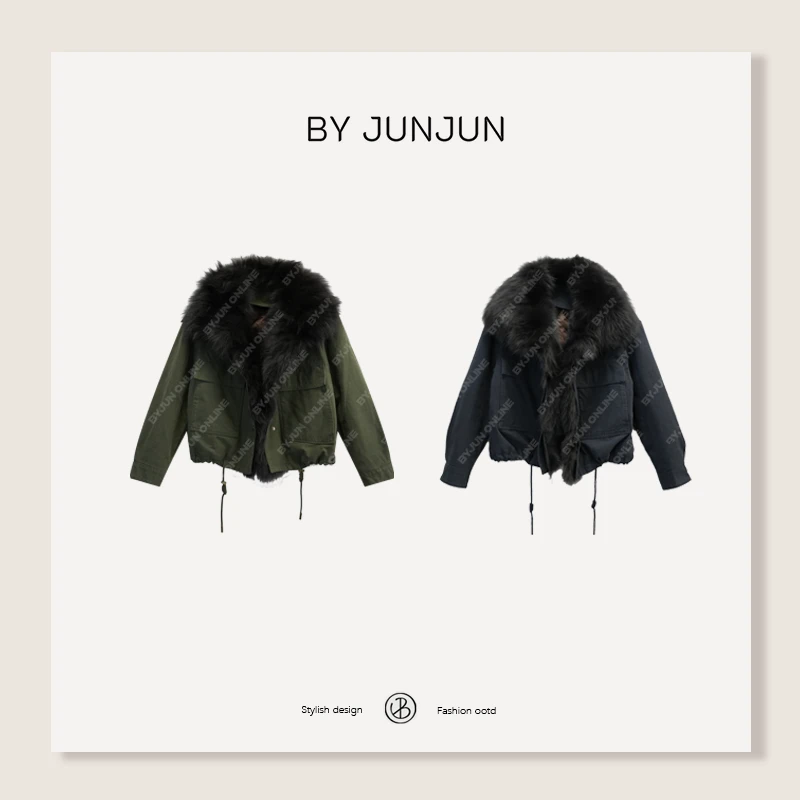 ByJunjun松果 狐狸毛派克鹅绒保暖外套