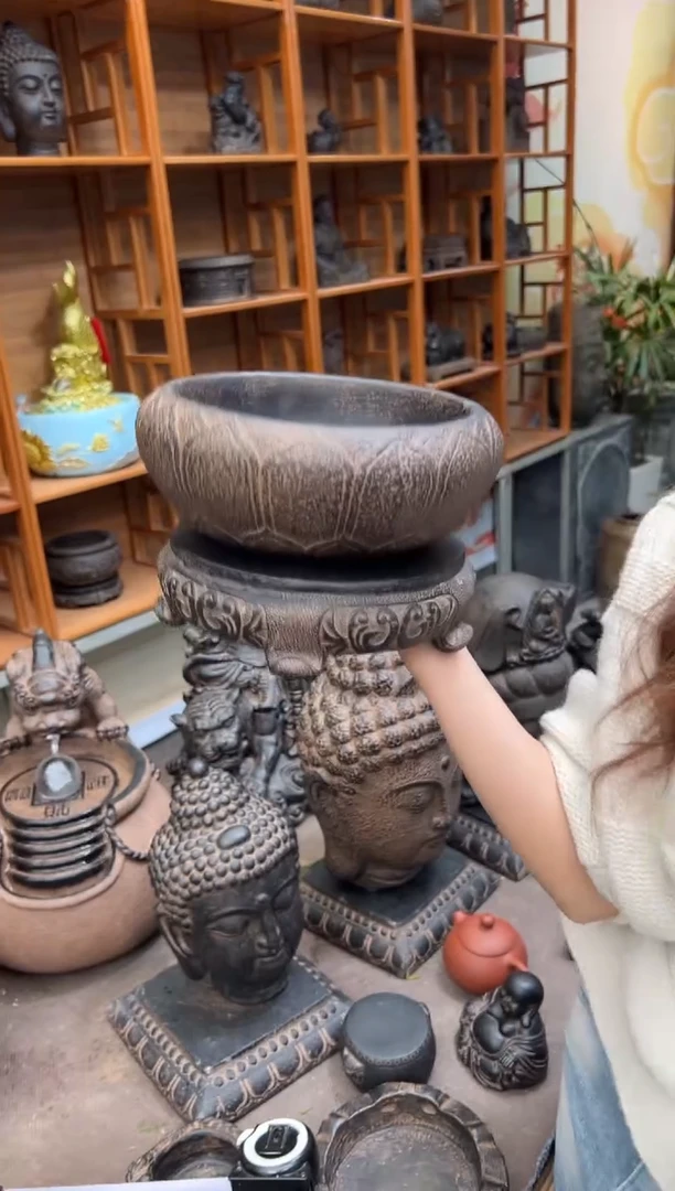 陶土【火山泥】莲花钵+素面万寿藤圆小底座