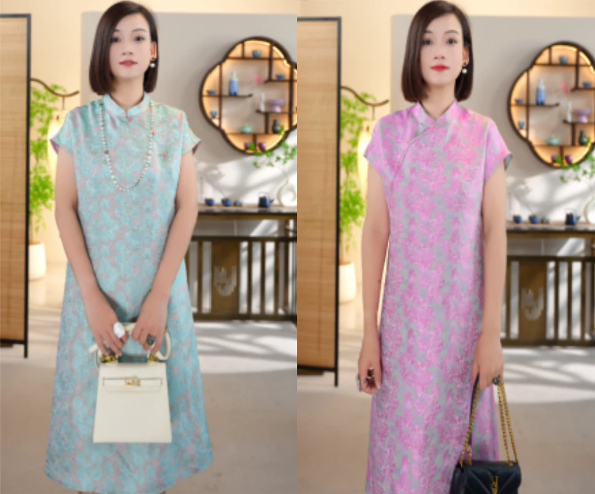 TZIYGE 【荷塘月色】100%桑蚕丝非遗宋锦花萝百搭显瘦连衣裙
