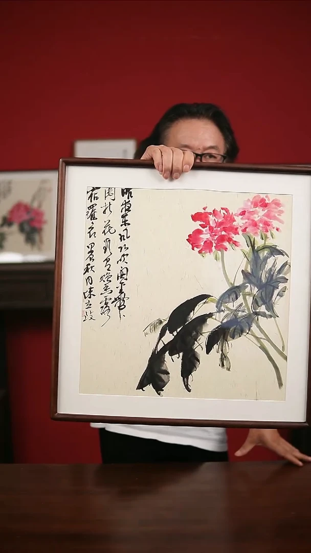 国画手写手绘-50*50实木框