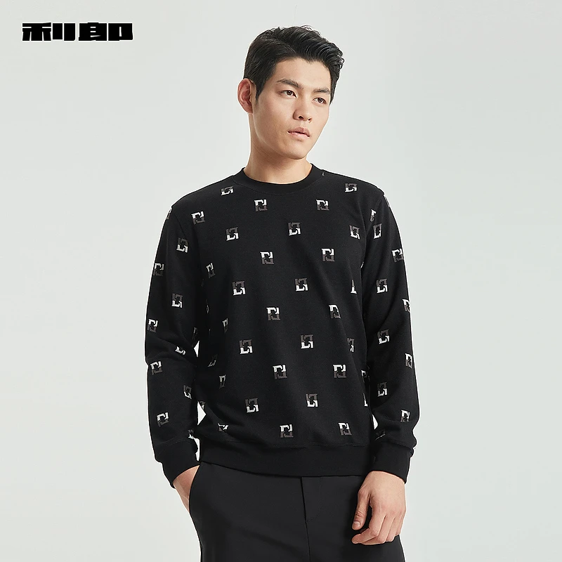 【程钱钱】圆领卫衣男士2024冬季新款长袖休闲直筒上衣男时尚