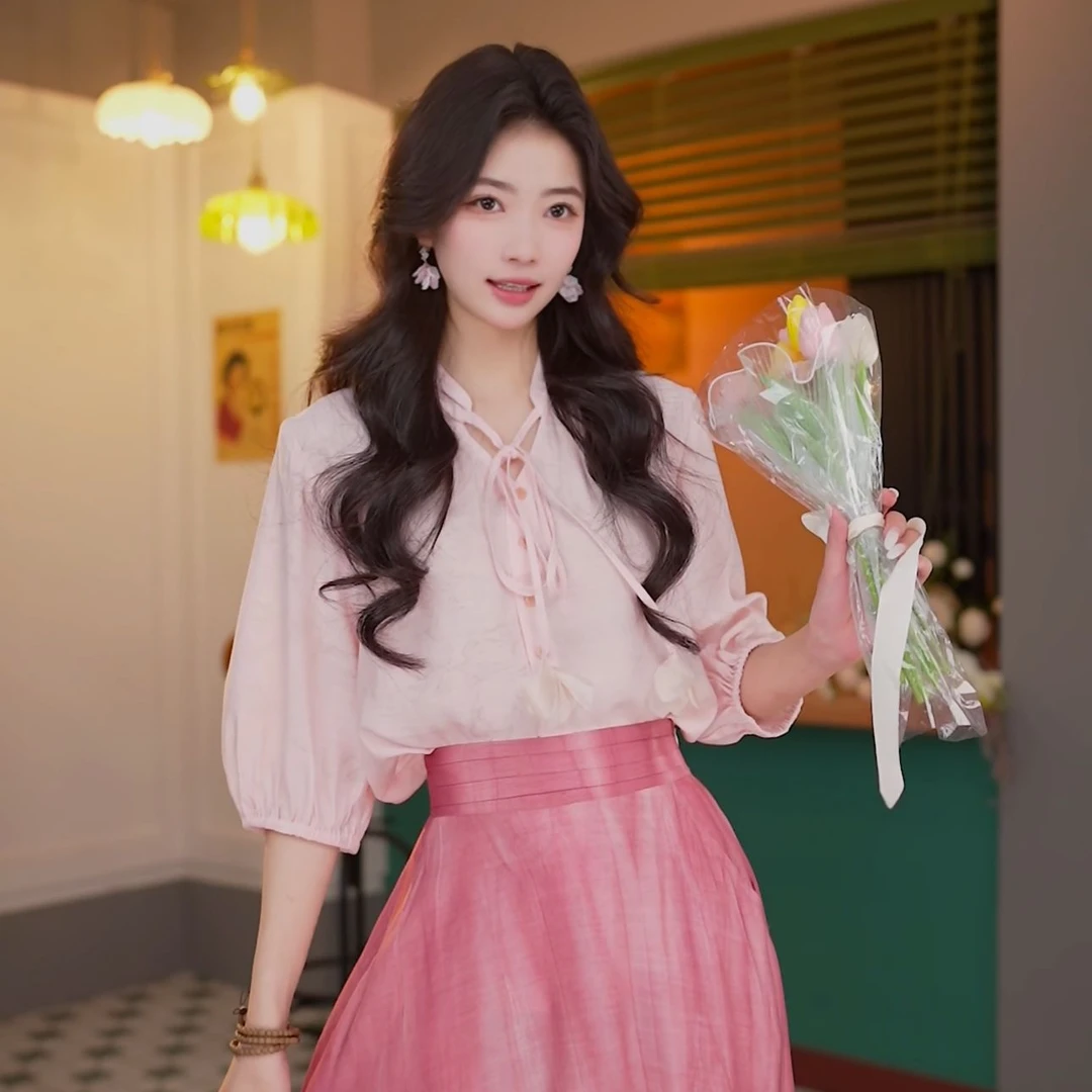 丁佳欣【落花】夏季烧花印染短袖衬衫女显瘦上衣DK0725375