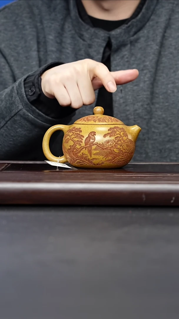 茶壶紫砂宜兴紫砂 鸟语花香西施壶 寒江段泥 梅鹏 689