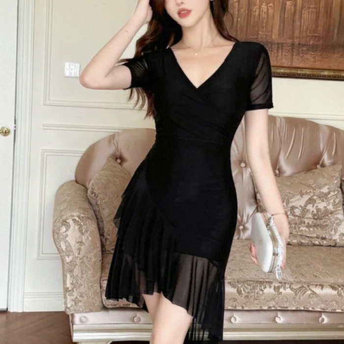 2025新款显瘦连衣裙收腰法式辣妹风短裙短袖国风小香风夏季拼接