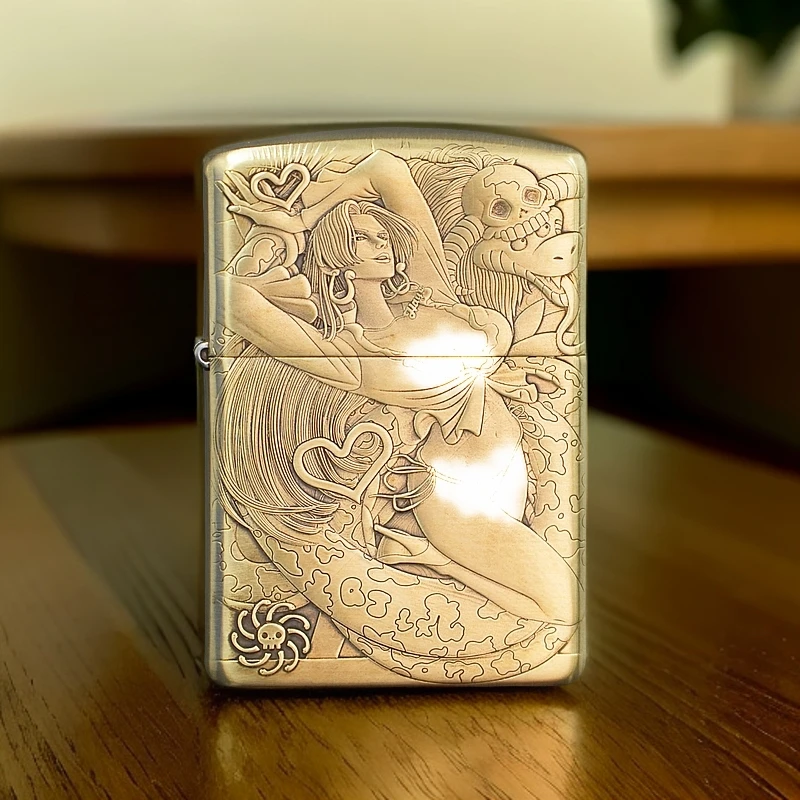 ZIPPO/之宝女帝纲手官方正品纯铜盔甲打火机男士双面金色DYJ1