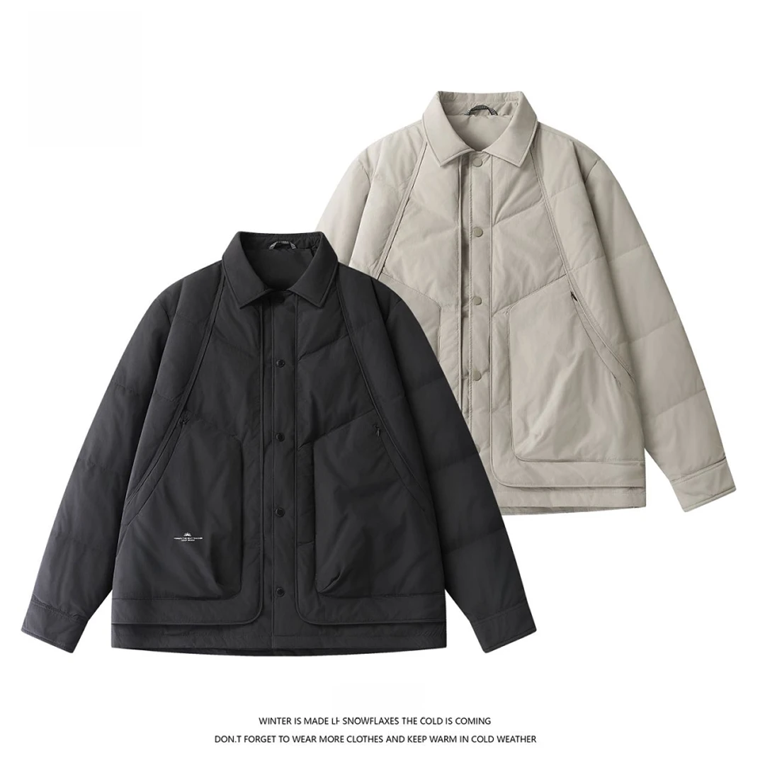 冬季新款保暖纯色翻领时尚羽绒外套情侣休闲百搭潮流宽松上衣