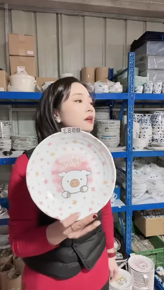 【闪购商品】瓷片日本瓷器21cm卡通盘小猪一只B983