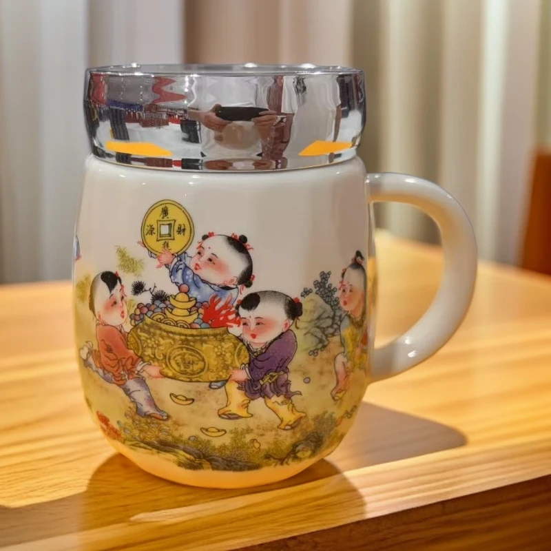 陶瓷童子镜面杯子