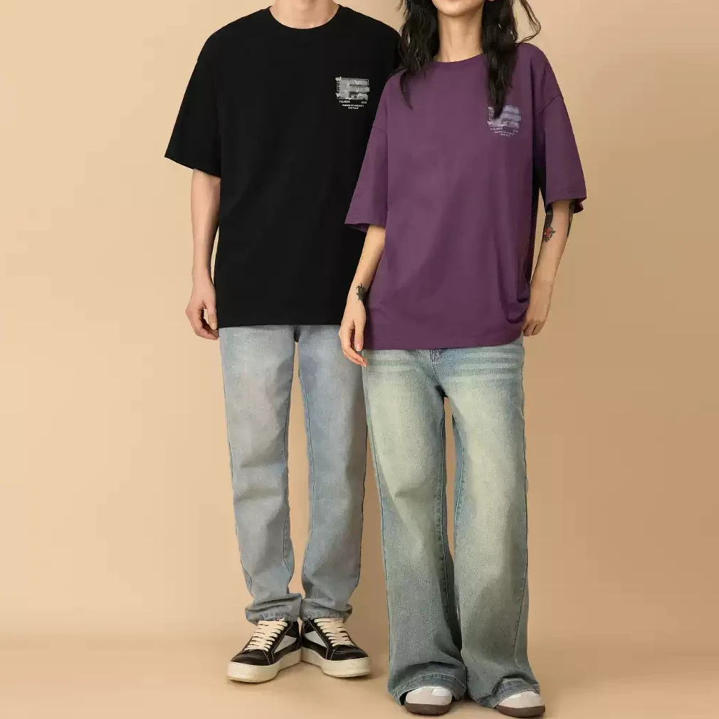 夏季新款美式国潮高街毛巾绣设计圆领短袖男潮流百搭T恤