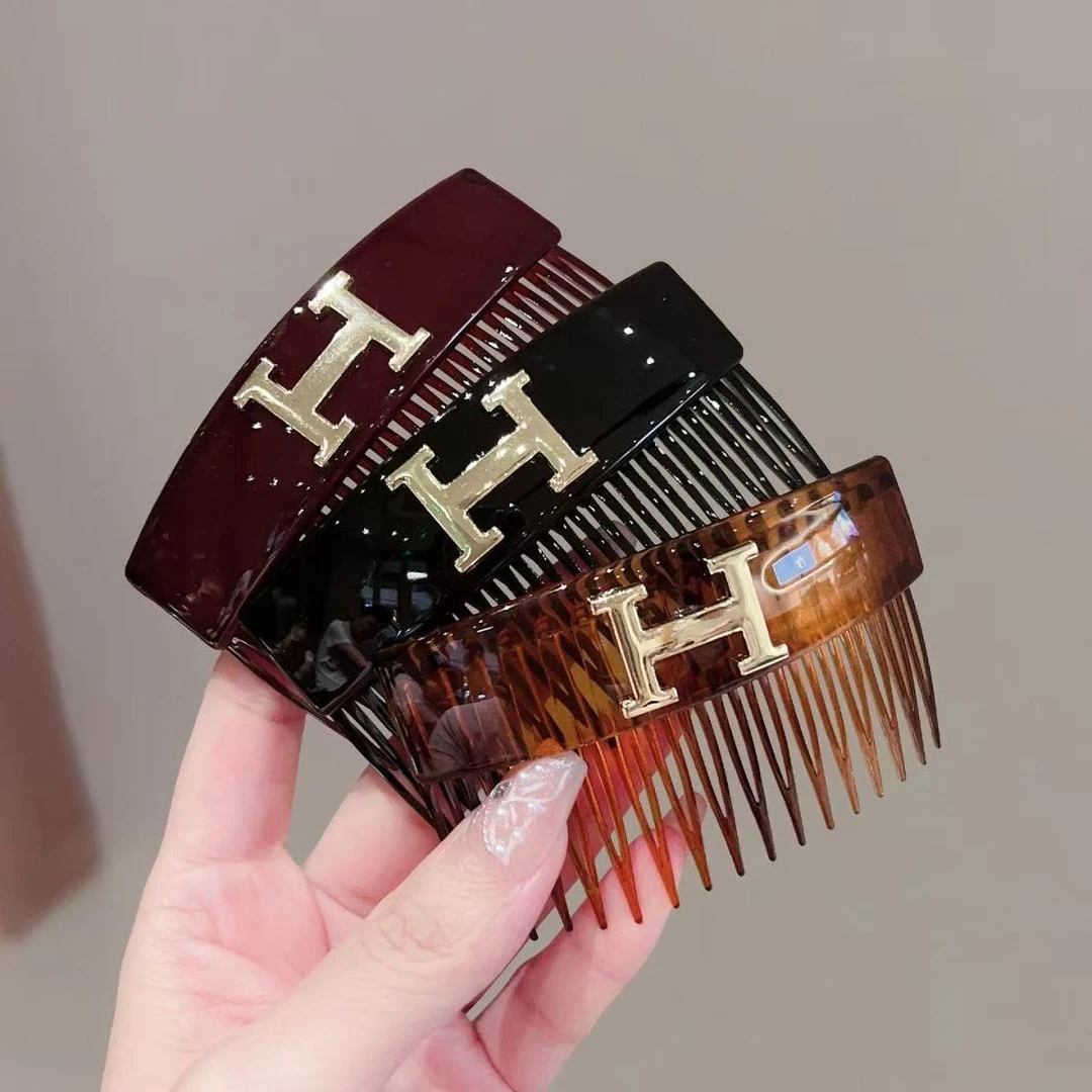 韩版H字母倒插梳女后脑勺碎发整理发梳懒人盘发卡侧边刘海夹头饰