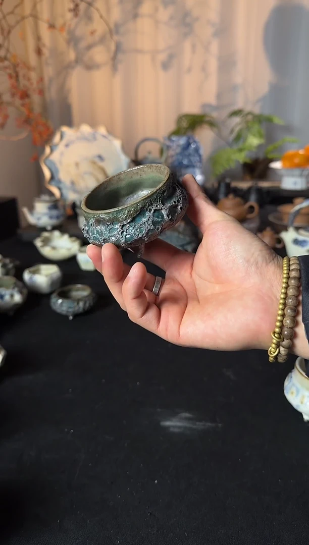 杯子陶冰烟虫洞  矮三足杯