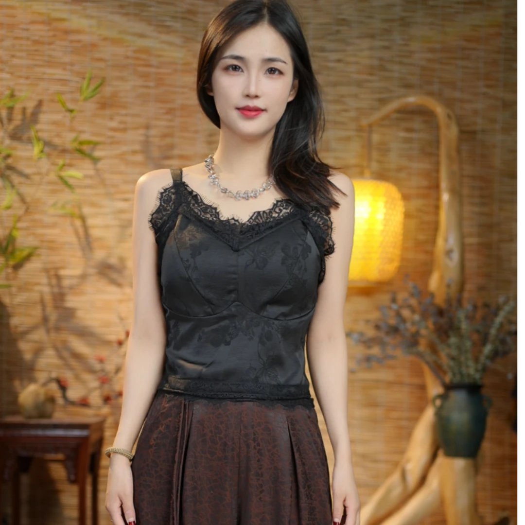 【蕾丝花边美背】修身型提花吊带打底新中式294-023蕾丝花边美背