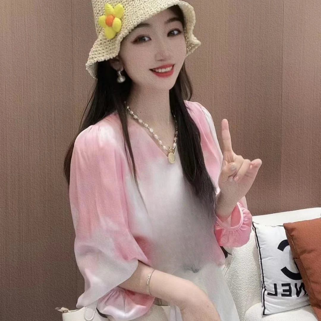 《CHUN》爱心印花晕染桑蚕丝上衣