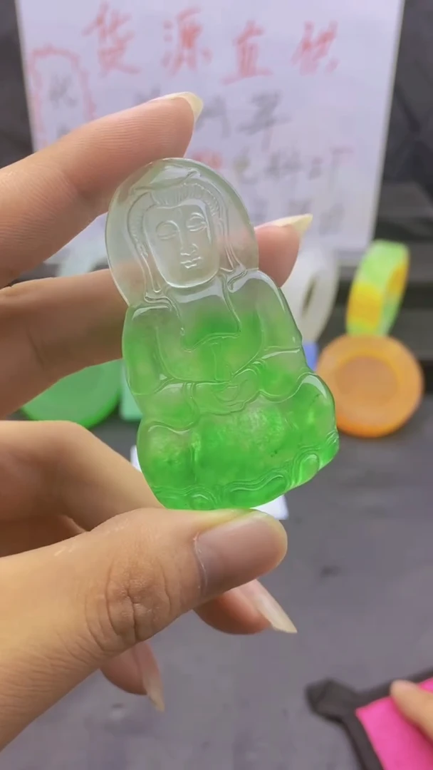 玉冰绿花色大观音成品