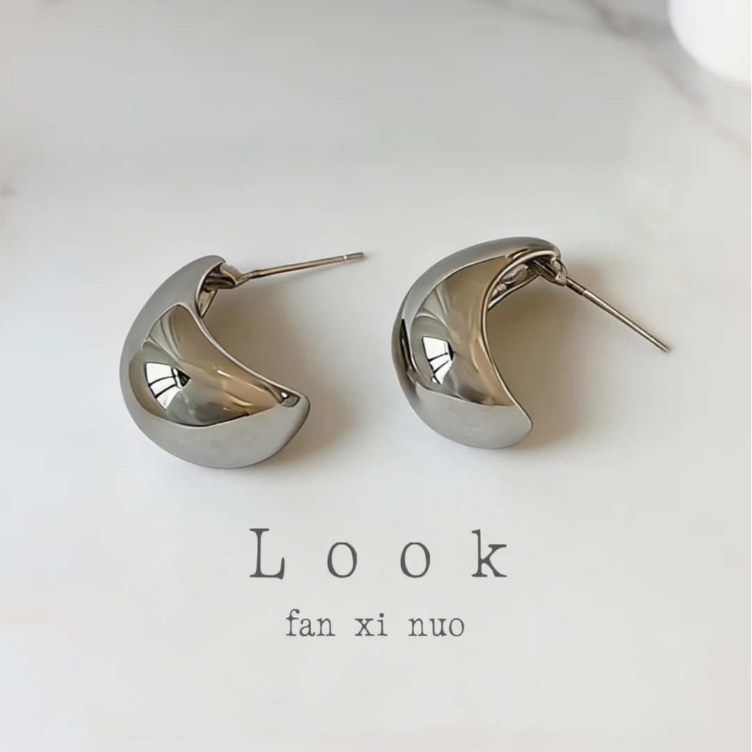 合金耳饰 Look-小金豆光面耳饰时尚小众ins女日韩素款极简朋克风