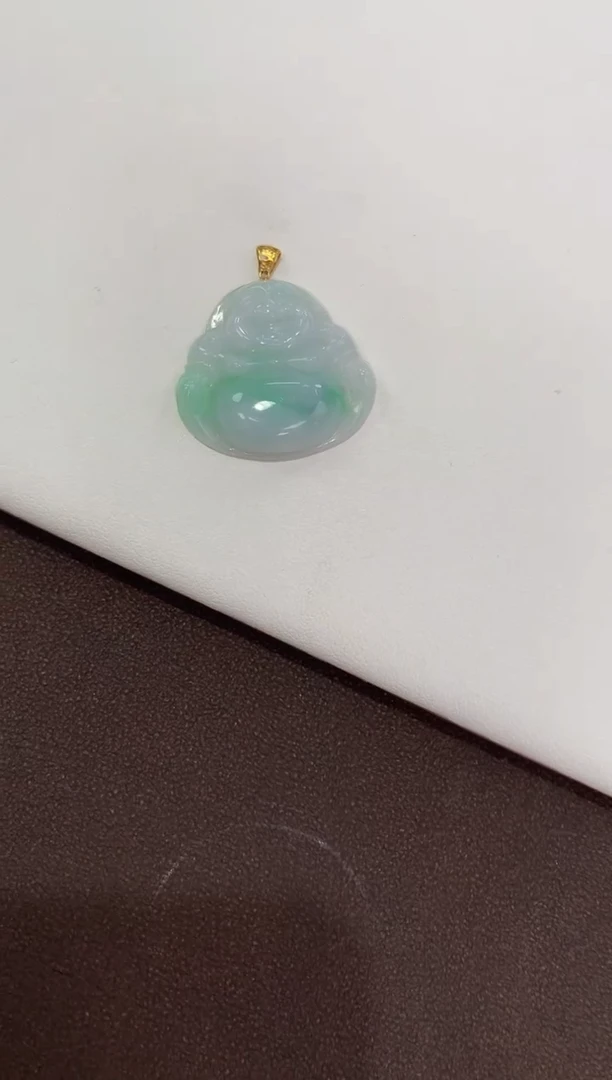 翡翠18K金镶嵌颈饰天然缅甸a货翡翠