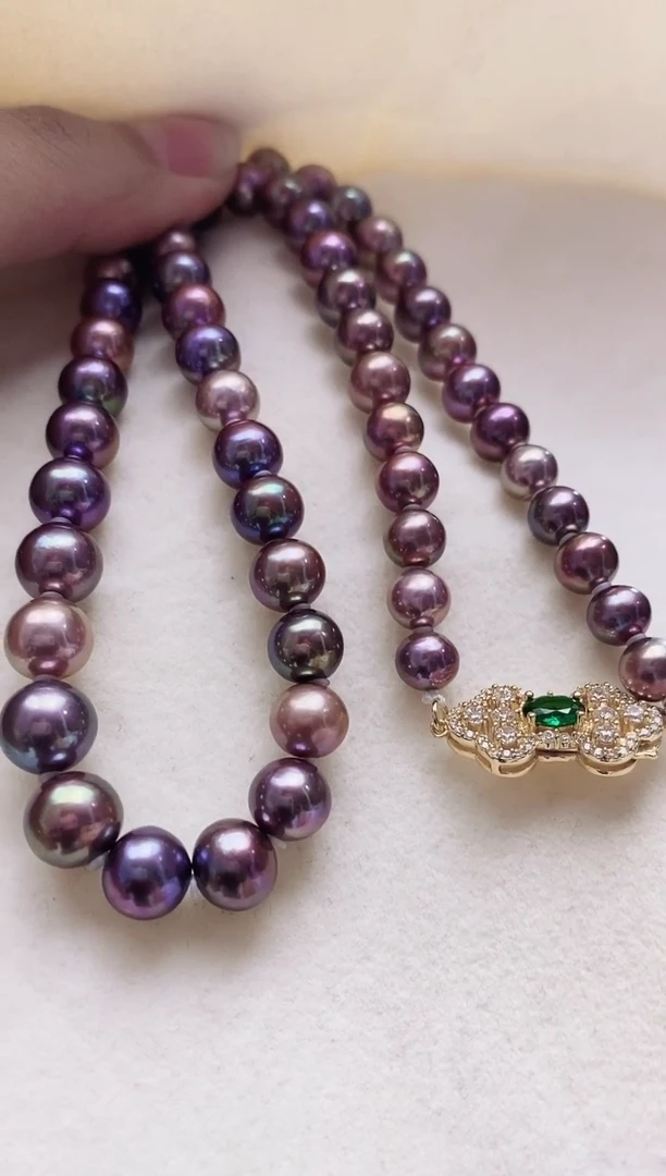 颈饰银S925镶嵌淡水珍珠淡水紫珠项链