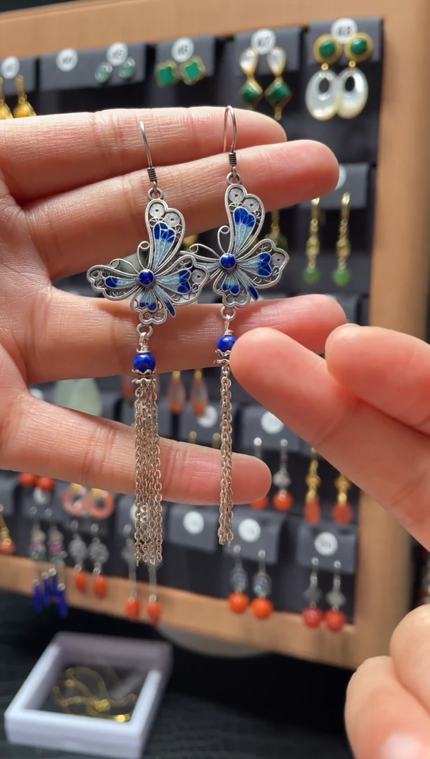 【闪购商品】青金石耳饰银S925镶嵌0091