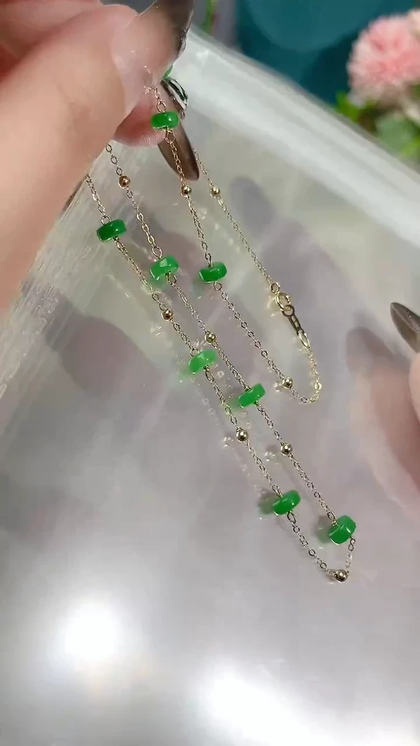 【闪购商品】翡翠颈饰14K金镶嵌满99