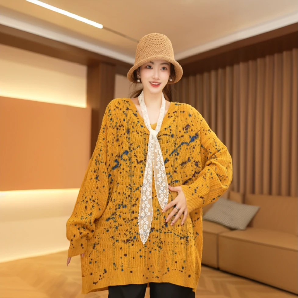 【游春】春季新款宽松气质晕染风毛衣针织衫显瘦遮肉上衣