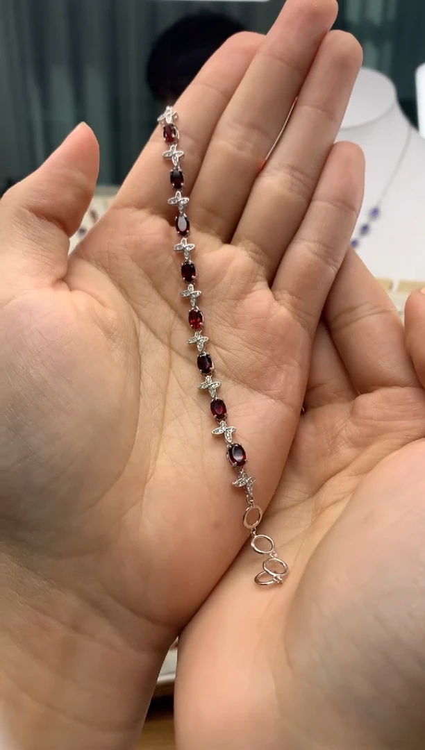 银S925镶嵌手链石榴石S13-2