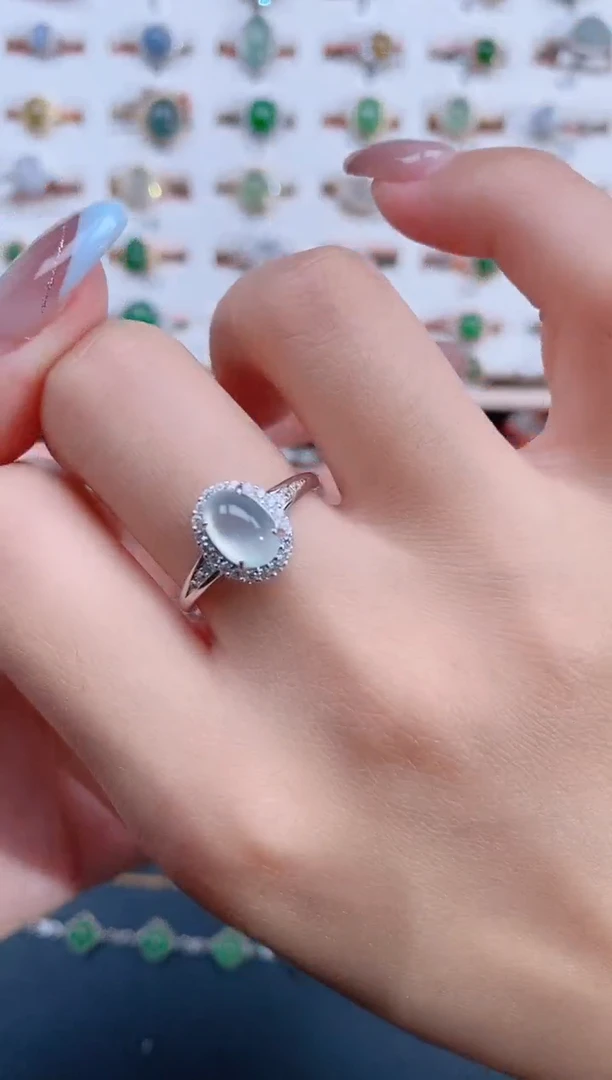 翡翠戒指银S925镶嵌天然翡翠