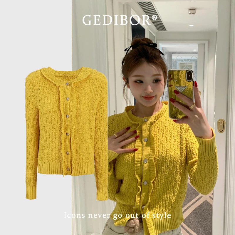 【GEDIBOR】“香香柠檬”小香风经典时尚荷叶边针织开衫