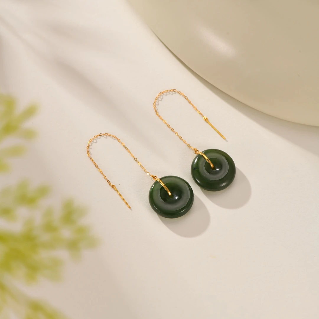 【中国黄金】18K金和田玉平安扣耳饰#20747