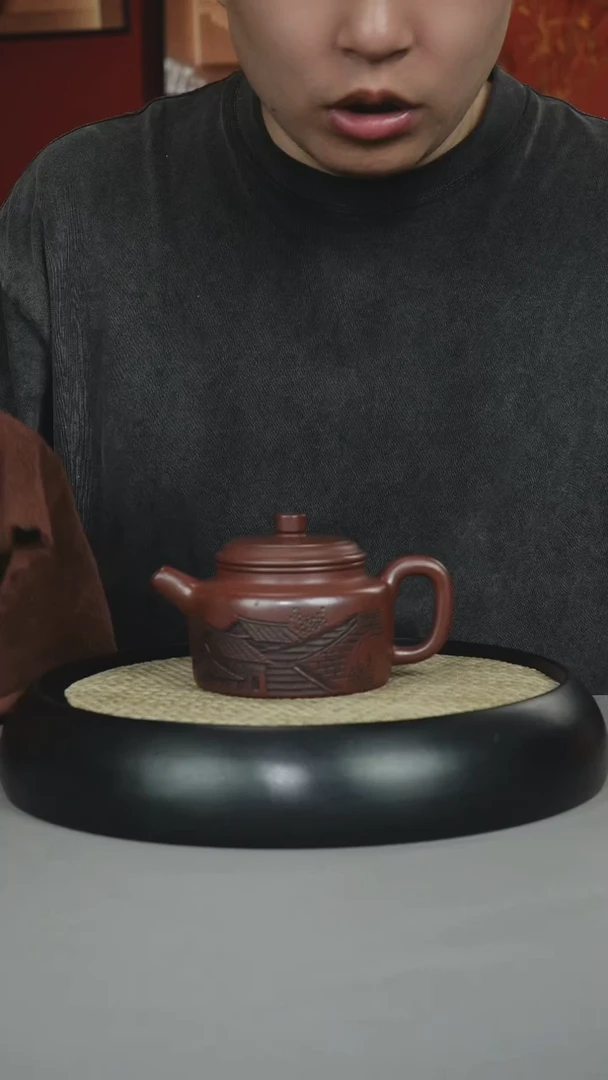 茶壶紫砂龙血砂 德钟 刻古南楼阁
