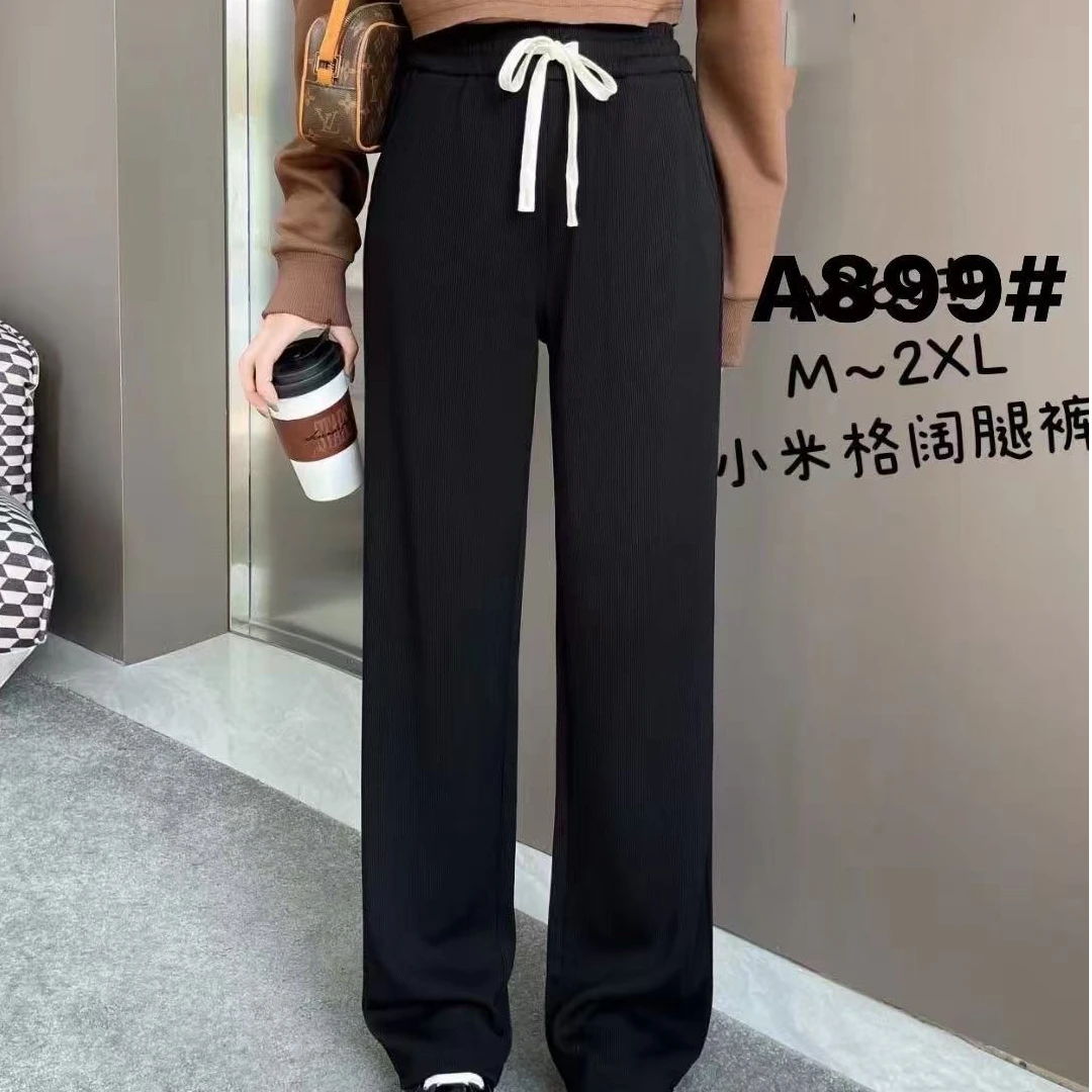 高腰休闲裤休闲风中腰九分裤春季口袋黑色复古气质长裤微弹