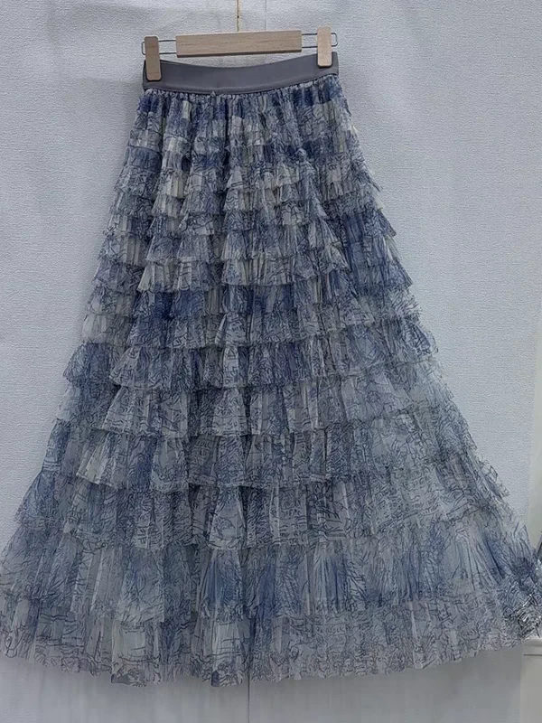 扎染层层网纱半身裙女度假风蛋糕裙