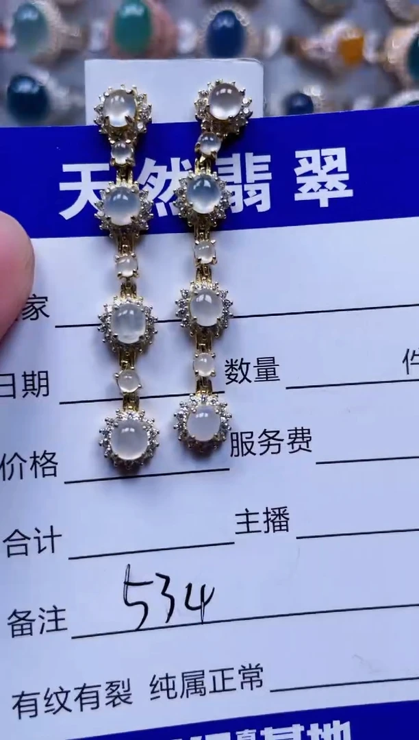 银S925镶嵌翡翠耳饰534