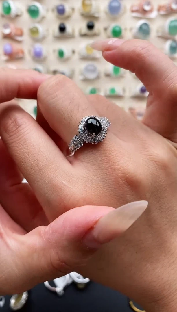 银S925镶嵌戒指翡翠缅甸天然A货翡翠11   7-6