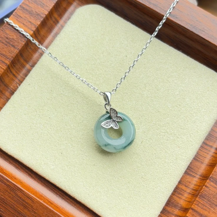 天然缅甸翡翠S925银镶嵌甜甜圈