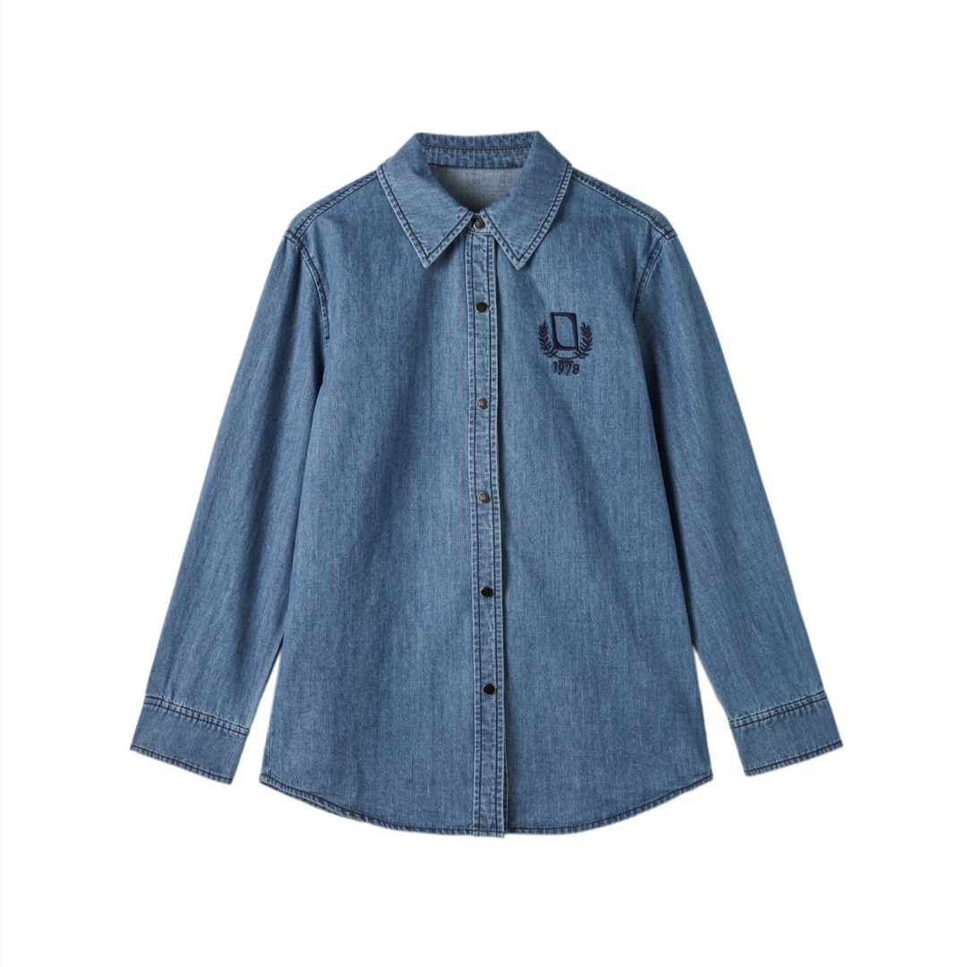 【南后劳系】2025新款秋冬休闲百搭长绒棉刺绣水洗牛仔衬衫8056