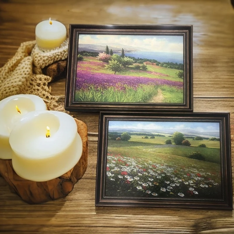 169风景两联画-肌理油画复古风格客餐厅卧室壁画