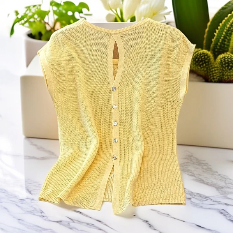 后背镂空冰丝针织衫女2025新款设计感时尚气质薄款飞飞袖上衣夏季