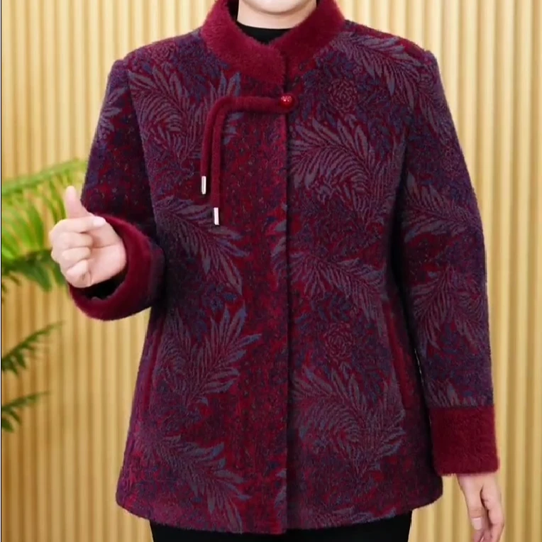 妈妈装加绒加厚新中式国风外套