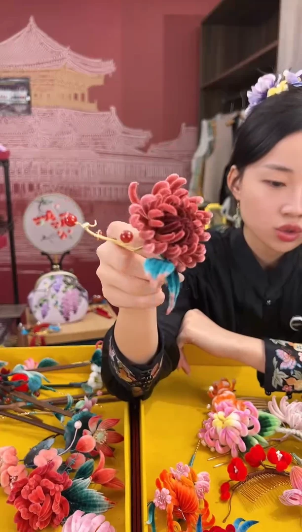 【闪购商品】刺绣非遗绒花（发饰）