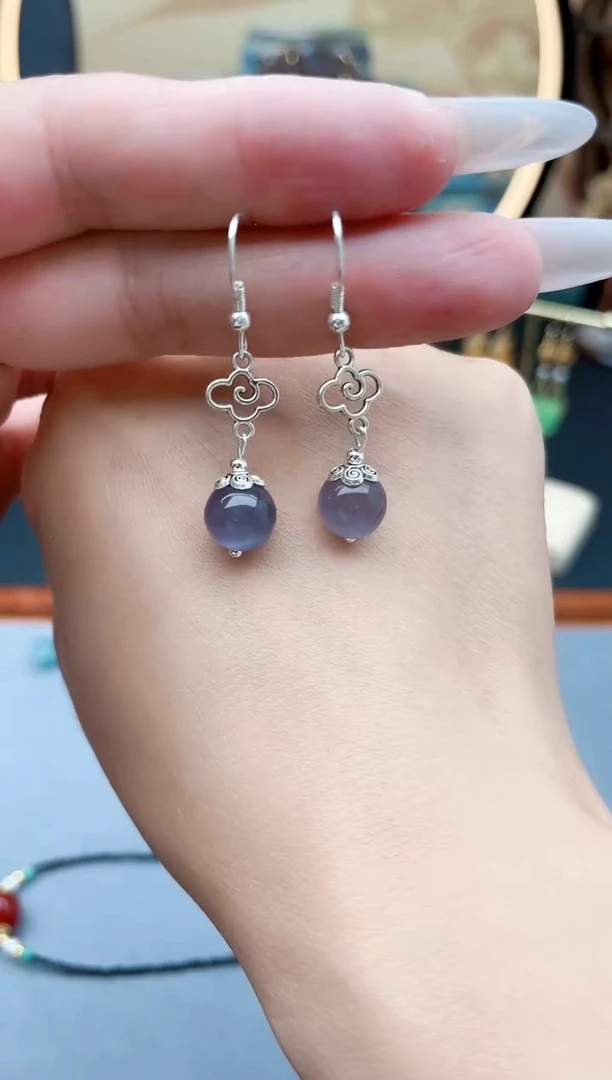 石英质玉银S925镶嵌耳饰391