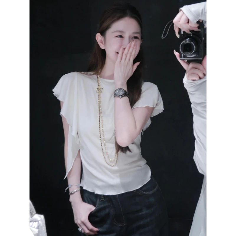 白色T恤女夏轻奢高级感时尚时髦洋气巨好看独特别致法式小资上衣